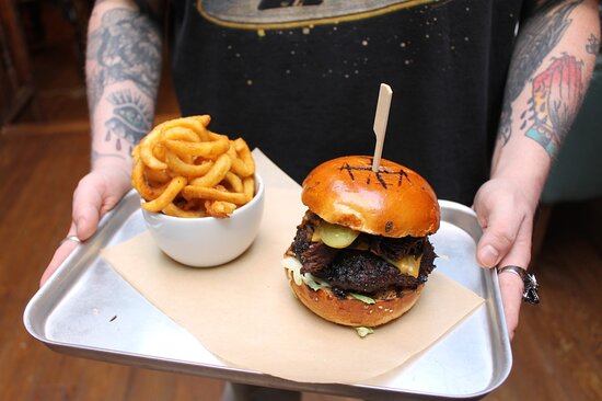 The Cock Tavern burger and fries